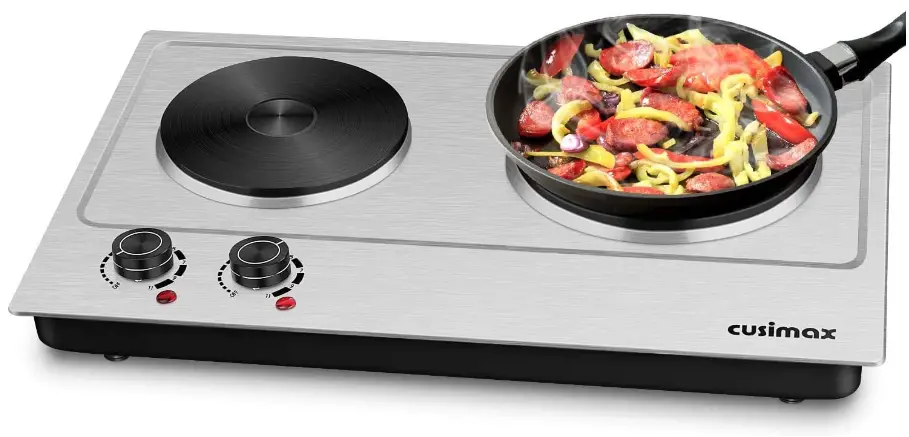 CUSIMAX 1800W Double Hot Plate, Stainless Steel Silver Countertop Burner