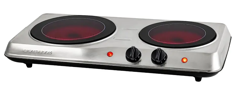 OVENTE Electric Double Infrared Burner 7.75 & 6.75 Inch Ceramic Glass Hot Plate Cooktop