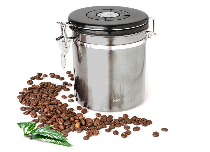 Mixpresso Stainless Steel Airtight Coffee Container with Date Tracking