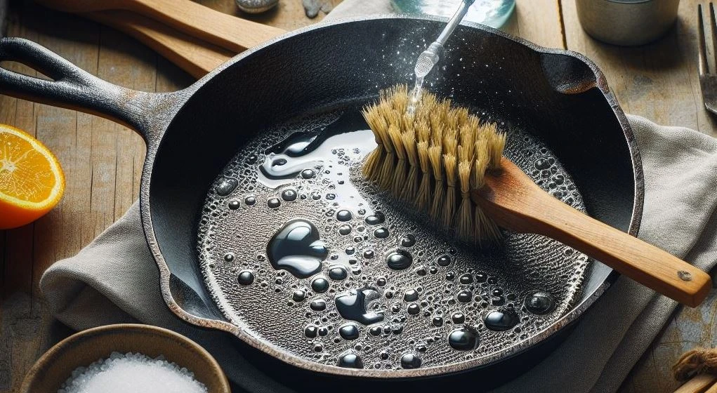how to remove metallic taste from cast iron pan