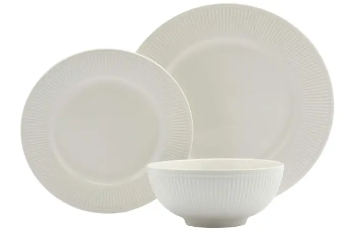 Tabletops Gallery Embossed Bone White Porcelain Round Dinnerware Collection